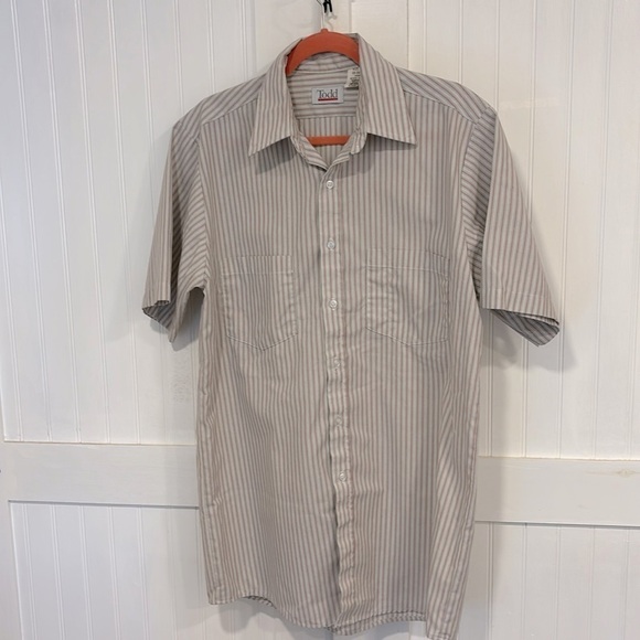 Todd pinstriped button down short sleeve shirt size ML 15– 15 1/2 - Picture 1 of 6